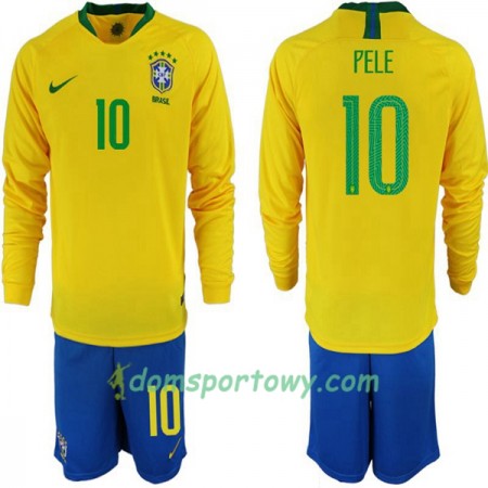 Koszulka Brazylia Pele 10 Dziecięcy Domowe Koszulki Piłkarskie Mistrzostwa Świata 2018 Długi Rękaw